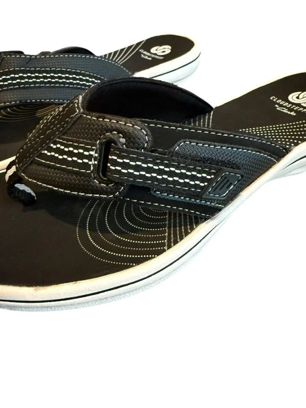 Clarks SIZE 6 Womens Cloudsteppers Flip Flop Sandals Brinkley Drift Black NEW FT